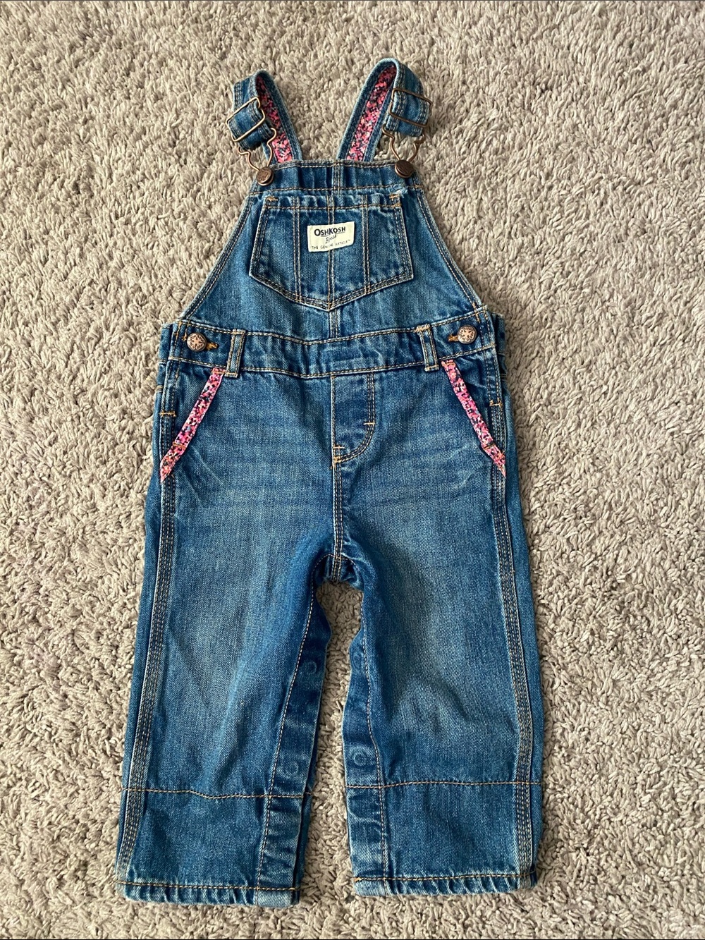 Vintage OshKosh B'gosh Denim Overalls with Pink Floral Trim size 18 M